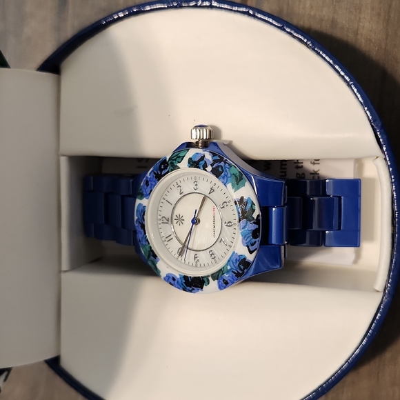 Isaac Mizrahi Blue Floral Ceramic Watch - Picture 2 of 3